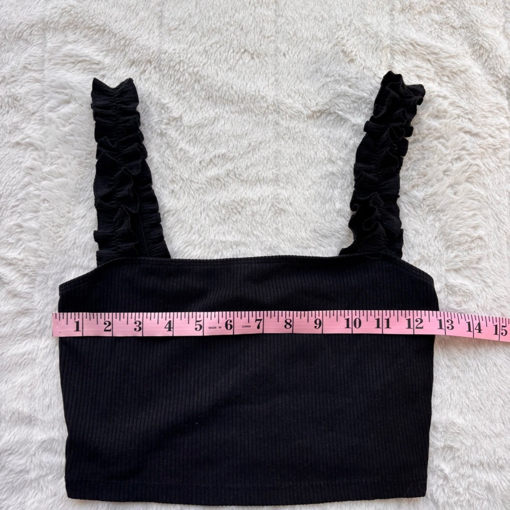 Aritzia Sunday Best Black Ribbed Ruffle Strap Crop Top Size S - Picture 8 of 9